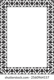 Vector black monochrome square Kazakh national ornament. Ethnic pattern of the peoples of the Great Steppe,
