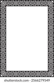 Vector black monochrome square Kazakh national ornament. Ethnic pattern of the peoples of the Great Steppe,
