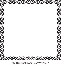 Vector black monochrome square Kazakh national ornament. Ethnic pattern of the peoples of the Great Steppe,
