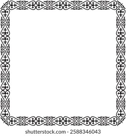 Vector black monochrome square Kazakh national ornament. Ethnic pattern of the peoples of the Great Steppe,
