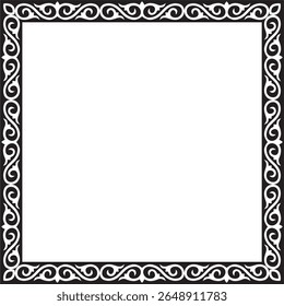 Vetor preto monocromático quadrado Cazaque ornamento nacional. Padrão étnico dos povos da Grande Estepe,
