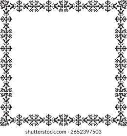 Vetor preto monocromático quadrado Cazaque ornamento nacional. Padrão étnico dos povos da Grande Estepe,
