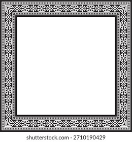 Vektor schwarz monochrome Quadrat Kasachisch nationalen Ornament. Ethnische Struktur der Völker der Großen Steppe, 
Mongolen, Kirgisen, Kalmücken, Burjaten. Quadratischer Rahmenrand.