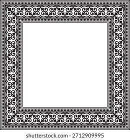 Vektor schwarz monochrome Quadrat Kasachisch nationalen Ornament. Ethnische Struktur der Völker der Großen Steppe,
