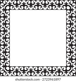 Vector negro monocromo cuadrado adorno nacional kazajo. Patrón étnico de los pueblos de la Gran Estepa,
