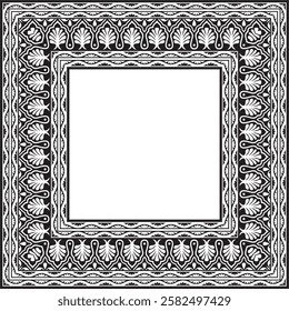 Vector black monochrome square national Indian ornament. Rectangle, border, ethnic Hindu frame.
