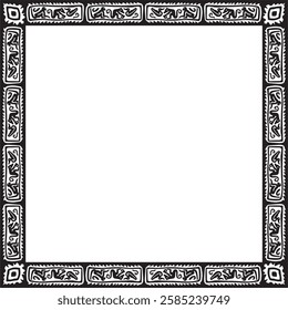 Vector black monochrome square national Indian patterns. National ethnic ornaments, borders, frames. colored decorations of the peoples of South America, Maya, Inca, Aztecs