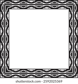Vector black monochrome square national Indian ornament. Rectangle, border, ethnic Hindu frame.
