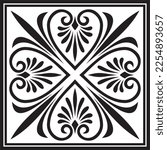 Vector black monochrome square ornament of ancient Greece. Classic tile pattern of the Roman Empire.
