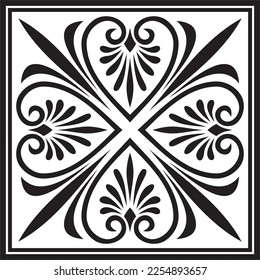 Vector black monochrome square ornament of ancient Greece. Classic tile pattern of the Roman Empire.
