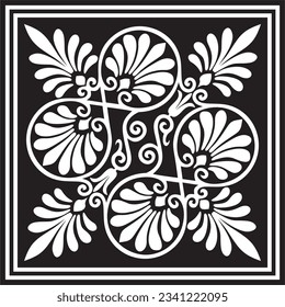 Vector black monochrome square ornament of ancient Greece. Classic tile pattern of the Roman Empire.
