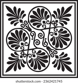 Vector black monochrome square ornament of ancient Greece. Classic tile pattern of the Roman Empire.
