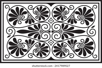 Vector black monochrome square ornament of ancient Greece. Classic tile pattern of the Roman Empire