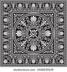 Vector black monochrome square ornament of ancient Greece. Classic tile pattern of the Roman Empire
