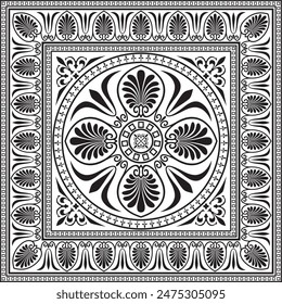 Vector negro monocromo cuadrado ornamento de la antigua Grecia. Patrón de azulejos clásicos del Imperio Romano