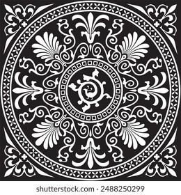 Vector black monochrome square ornament of ancient Greece. Classic tile pattern of the Roman Empire