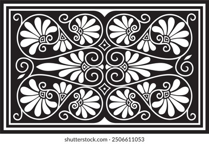 Ornamento cuadrado monocromo negro Vector de la antigua Grecia. Patrón clásico de azulejos del Imperio Romano