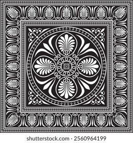 Vector black monochrome square ornament of ancient Greece. Classic tile pattern of the Roman Empire