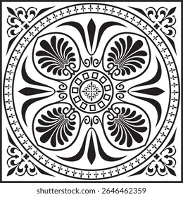 Vector black monochrome square ornament of ancient Greece. Classic tile pattern of the Roman Empire