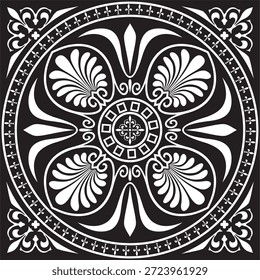 Vektor schwarz monochrome quadratische Ornament des alten Griechenland. Klassisches Kachelmuster des Römischen Reiches