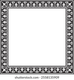 Vector black monochrome square stencil classic byzantine ornament. Rectangle, border, Ancient Greece, Eastern Roman Empire frame. Decoration of the Russian Orthodox Church
