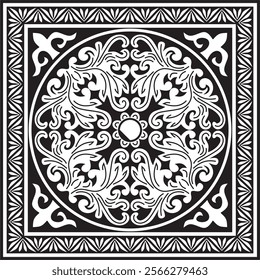 Vector black monochrome square stencil classic byzantine ornament. Rectangle, border, Ancient Greece, Eastern Roman Empire frame. Decoration of the Russian Orthodox Church
