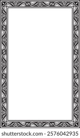 Vector black monochrome square stencil classic byzantine ornament. Rectangle, border, Ancient Greece, Eastern Roman Empire frame. Decoration of the Russian Orthodox Church
