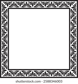 Vector black monochrome square stencil classic byzantine ornament. Rectangle, border, Ancient Greece, Eastern Roman Empire frame. Decoration of the Russian Orthodox Church
