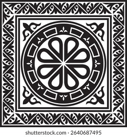 Vector black monochrome square stencil classic byzantine ornament. Rectangle, border, Ancient Greece, Eastern Roman Empire frame. Decoration of the Russian Orthodox Church
