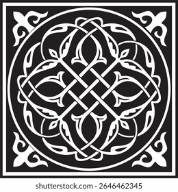 Vector black monochrome square stencil classic byzantine ornament. Rectangle, border, Ancient Greece, Eastern Roman Empire frame. Decoration of the Russian Orthodox Church
