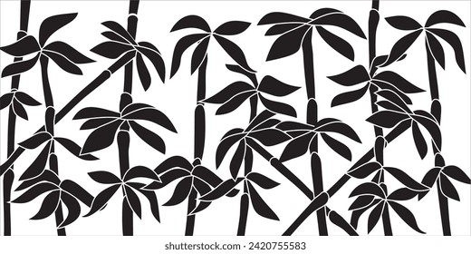 Vector black monochrome stencil Bamboo. Contour floral print drawing. Window transom for painting.
