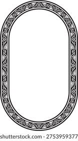Vector black monochrome stencil oval classic byzantine ornament. Circle, ring, border, Ancient Greece, Eastern Roman Empire frame. Decoration of the Russian Orthodox Church
