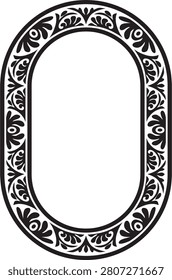Vector black monochrome stencil oval classic byzantine ornament. Circle, ring, border, Ancient Greece, Eastern Roman Empire frame. Decoration of the Russian Orthodox Church
