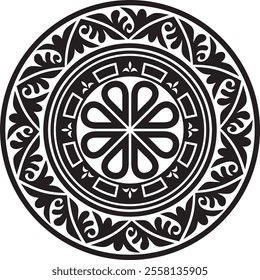 Vector black monochrome stencil round classic byzantine ornament. Circle, ring, border, Ancient Greece, Eastern Roman Empire frame. Decoration of the Russian Orthodox Church
