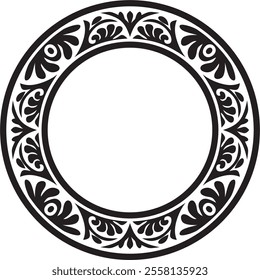 Vector black monochrome stencil round classic byzantine ornament. Circle, ring, border, Ancient Greece, Eastern Roman Empire frame. Decoration of the Russian Orthodox Church
