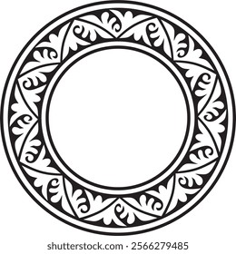 Vector black monochrome stencil round classic byzantine ornament. Circle, ring, border, Ancient Greece, Eastern Roman Empire frame. Decoration of the Russian Orthodox Church
