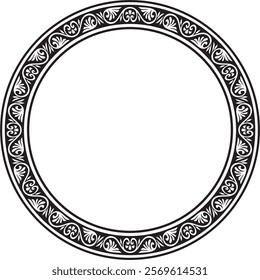 Vector black monochrome stencil round classic byzantine ornament. Circle, ring, border, Ancient Greece, Eastern Roman Empire frame. Decoration of the Russian Orthodox Church
