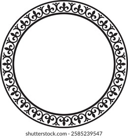 Vector black monochrome stencil round classic byzantine ornament. Circle, ring, border, Ancient Greece, Eastern Roman Empire frame. Decoration of the Russian Orthodox Church
