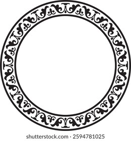 Vector black monochrome stencil round classic byzantine ornament. Circle, ring, border, Ancient Greece, Eastern Roman Empire frame. Decoration of the Russian Orthodox Church
