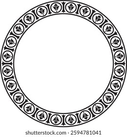 Vector black monochrome stencil round classic byzantine ornament. Circle, ring, border, Ancient Greece, Eastern Roman Empire frame. Decoration of the Russian Orthodox Church
