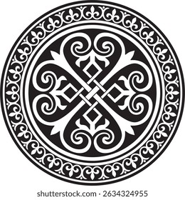 Vetor preto monocromático estêncil redondo clássico byzantine ornamento. Círculo, anel, fronteira, Grécia Antiga, quadro do Império Romano do Leste. Decoração da Igreja Ortodoxa Russa
