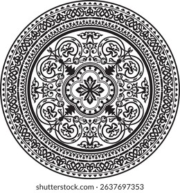 Vector black monochrome stencil round classic byzantine ornament. Circle, ring, border, Ancient Greece, Eastern Roman Empire frame. Decoration of the Russian Orthodox Church

