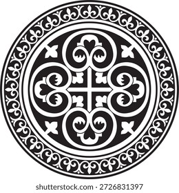 Plantilla monocromática negra de Vector redonda adorno bizantino clásico. Círculo, anillo, frontera, Antigua Grecia, marco del Imperio Romano de Oriente. Decoración de la Iglesia Ortodoxa Rusa
