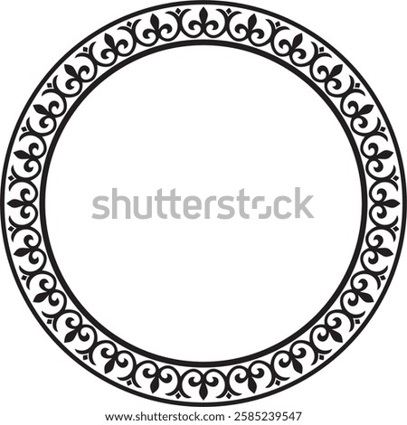 Vector black monochrome stencil round classic byzantine ornament. Circle, ring, border, Ancient Greece, Eastern Roman Empire frame. Decoration of the Russian Orthodox Church
