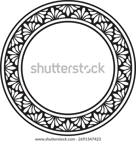 Vector black monochrome stencil round classic byzantine ornament. Circle, ring, border, Ancient Greece, Eastern Roman Empire frame. Decoration of the Russian Orthodox Church
