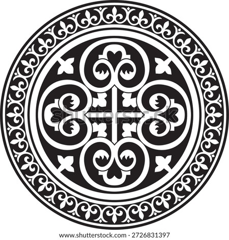Vector black monochrome stencil round classic byzantine ornament. Circle, ring, border, Ancient Greece, Eastern Roman Empire frame. Decoration of the Russian Orthodox Church
