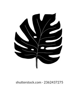 Vector black monstera leaf silhouette. 