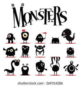 A lot of vector black monsters