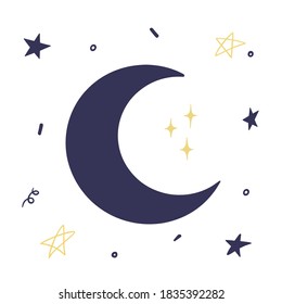 Vector Black Moon Stars Illustration Hand Stock Vector (Royalty Free ...