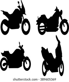 vector black motorcycles and bicycles icon set